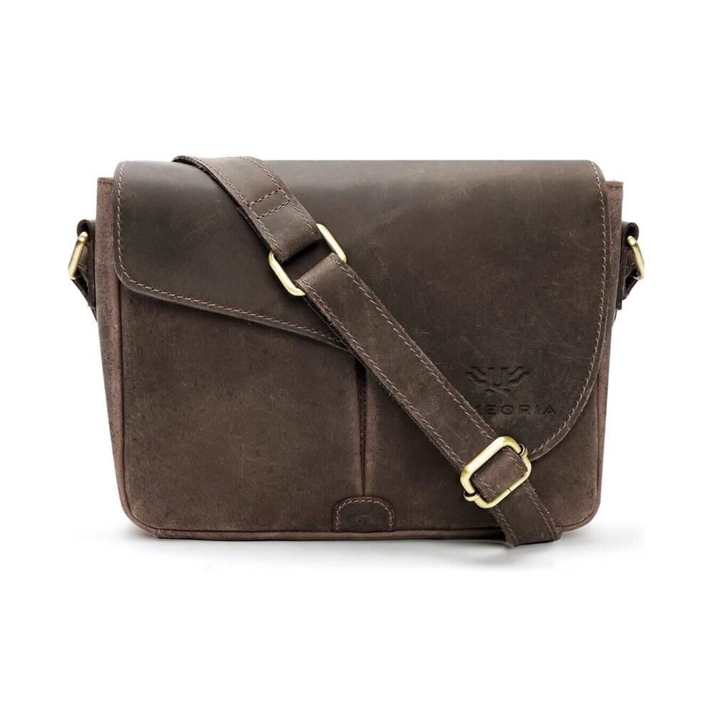 Luxeoria Buffalo Leather Cross Body 3/4 Flap Bag Purse Satchel